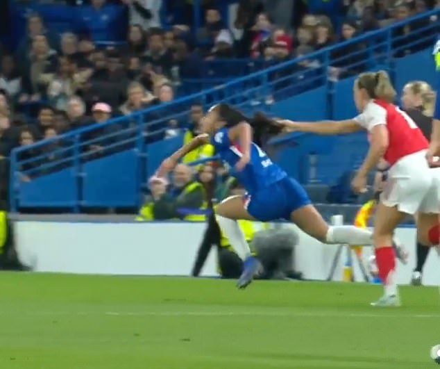 Women’s football hair pulling controversy: Arsenal star drags back rival in astonishing moment at Stamford Bridge – but it is Chelsea’s furious MANAGER who ends up being sent off